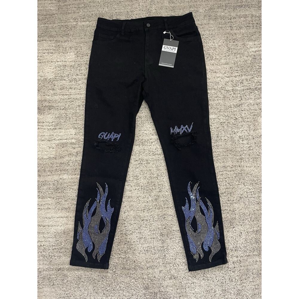 GVVAPI Guapi Rhinestone Flame Jeans Black Size 34 Limited 100 Pcs Aaron Wilhelm